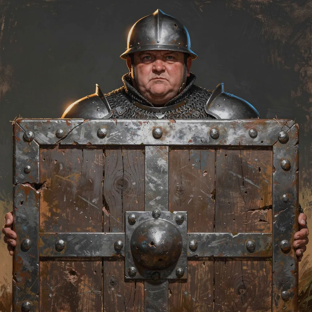 Painted portrait of the Shieldman, one of DANKGAME's units.