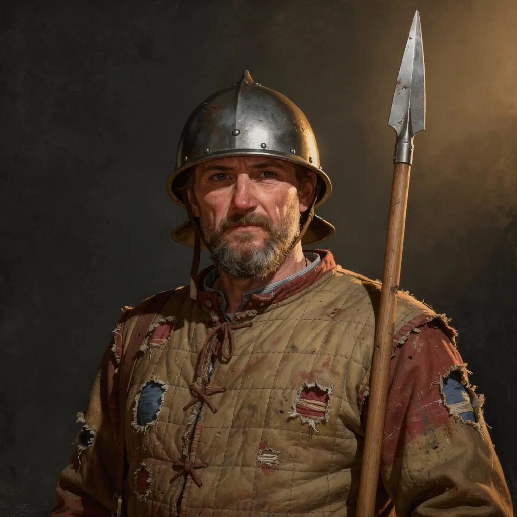 Painted portrait of the Spearman, one of DANKGAME's units.